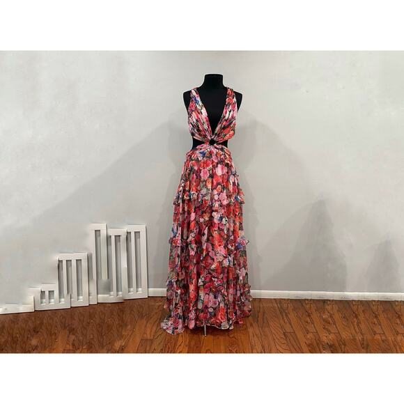Mac Duggal 68076 Multicolor Ruffled Cut Out Sleeveless Gown Sz 10 - Picture 2 of 8